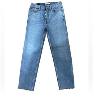 NWOT RE/DONE 70s High Rise Stove Pipe straight leg jeans in light blue. Size 28.